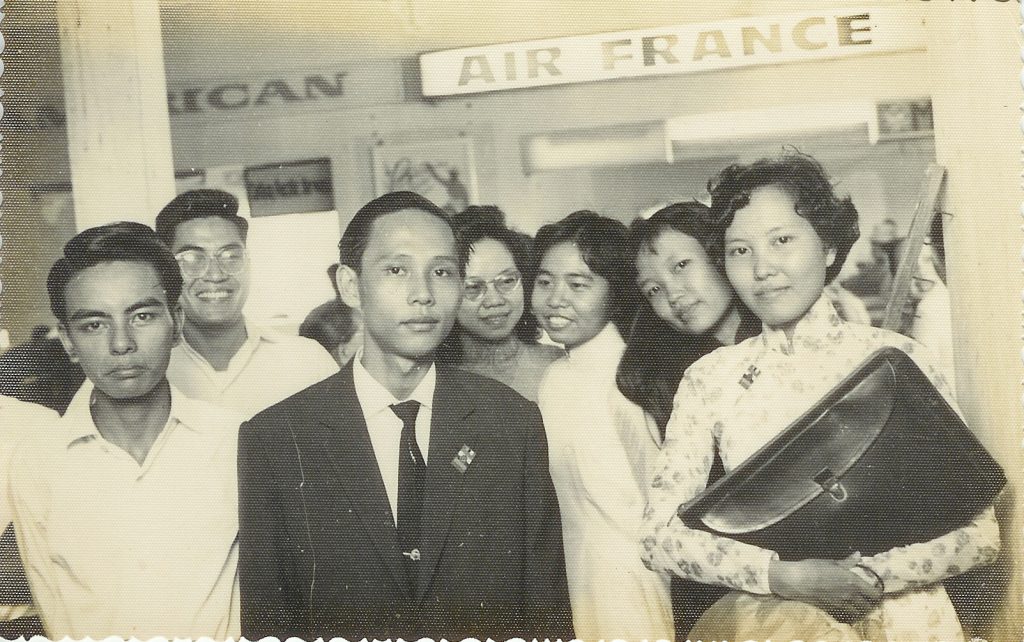 Sister Chan Khong and Denise Nguyen’s mother, Kimchi (far right), when they were members of the Buddhist Student Union in Vietnam